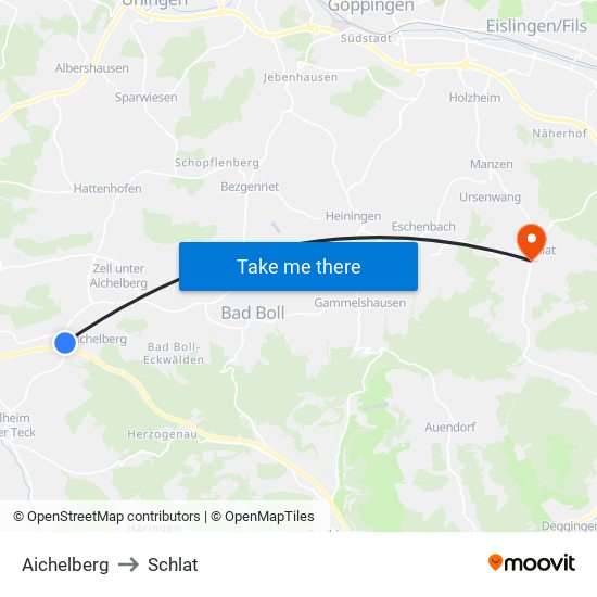Aichelberg to Schlat map
