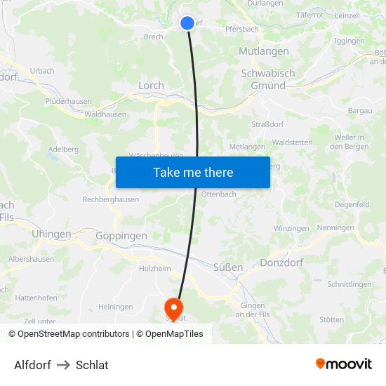 Alfdorf to Schlat map