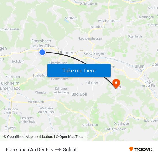 Ebersbach An Der Fils to Schlat map