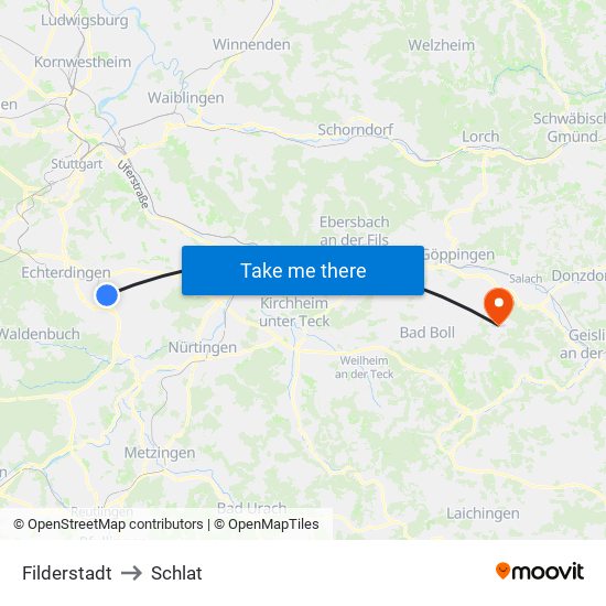 Filderstadt to Schlat map