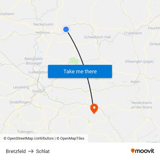 Bretzfeld to Schlat map