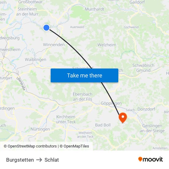 Burgstetten to Schlat map