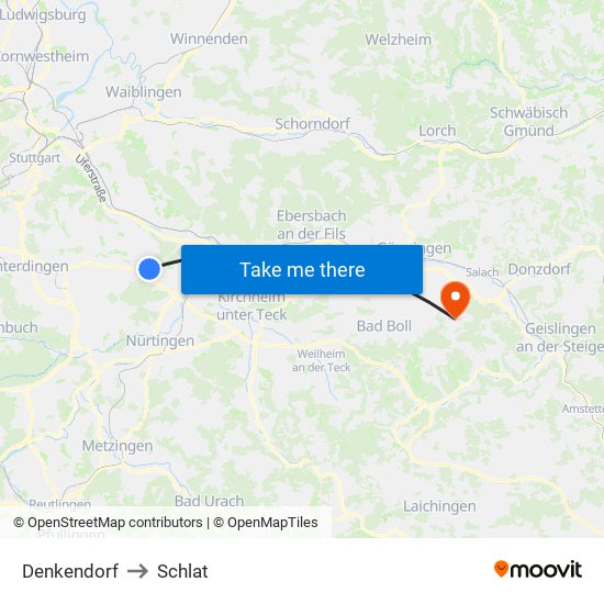 Denkendorf to Schlat map