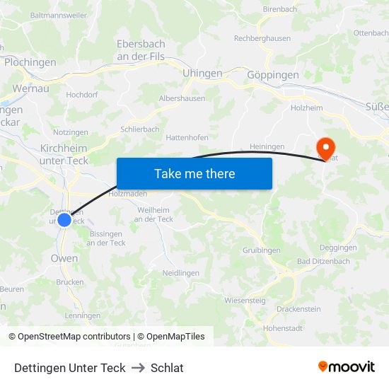 Dettingen Unter Teck to Schlat map