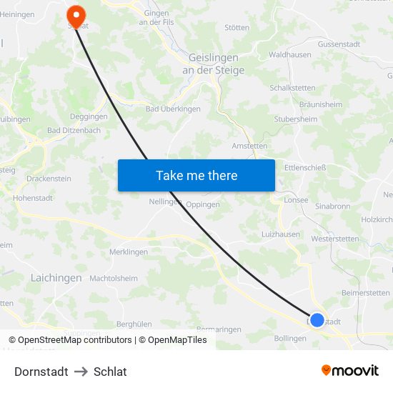 Dornstadt to Schlat map