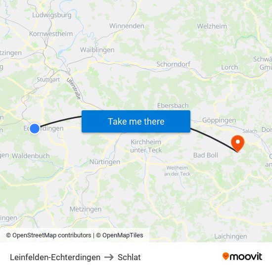 Leinfelden-Echterdingen to Schlat map