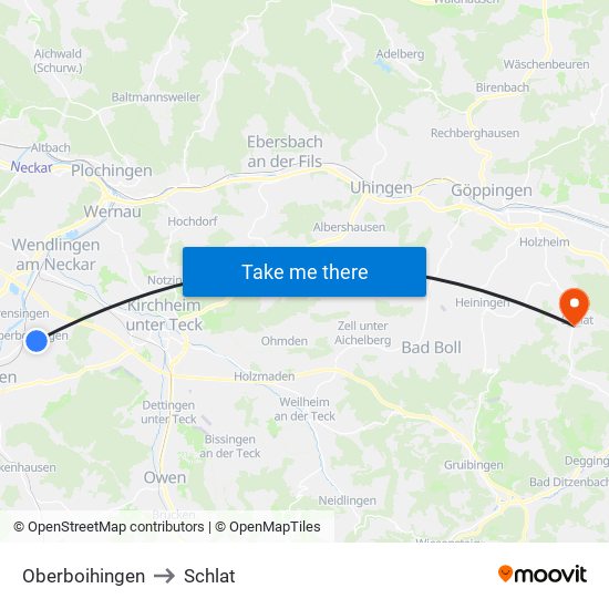 Oberboihingen to Schlat map
