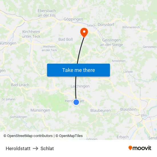 Heroldstatt to Schlat map
