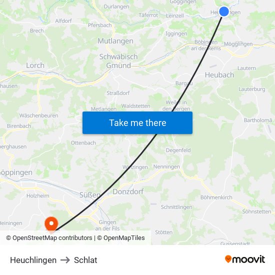 Heuchlingen to Schlat map