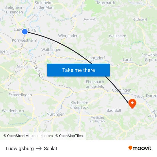 Ludwigsburg to Schlat map