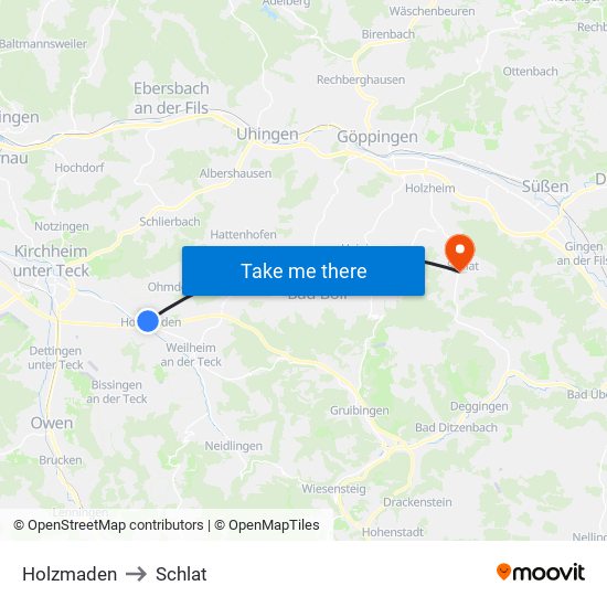 Holzmaden to Schlat map