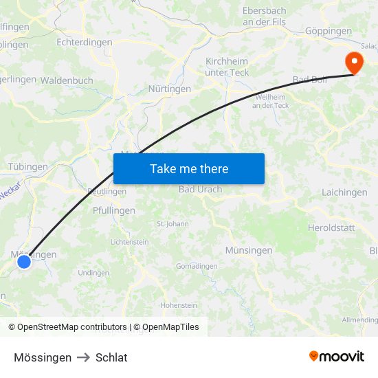 Mössingen to Schlat map