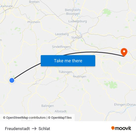 Freudenstadt to Schlat map