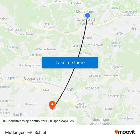 Mutlangen to Schlat map