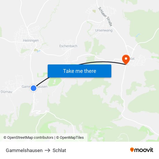 Gammelshausen to Schlat map