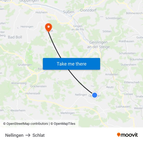 Nellingen to Schlat map