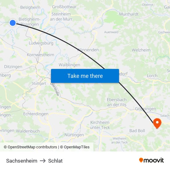 Sachsenheim to Schlat map