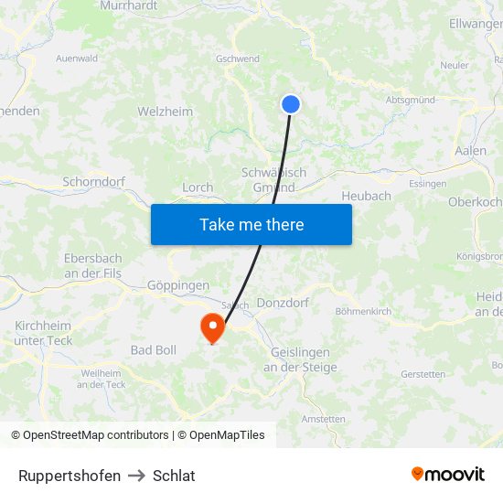 Ruppertshofen to Schlat map