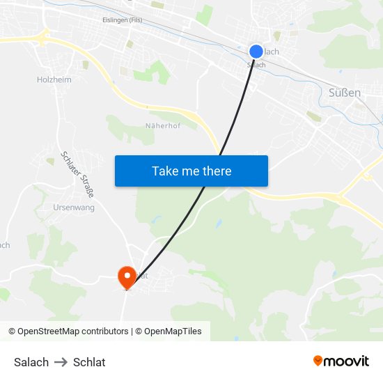 Salach to Schlat map