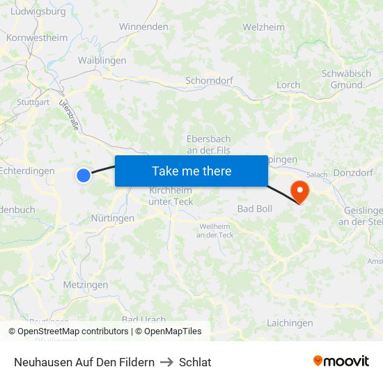 Neuhausen Auf Den Fildern to Schlat map