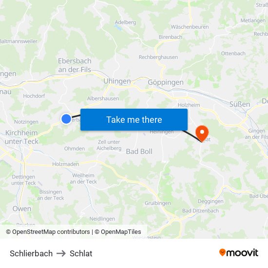 Schlierbach to Schlat map