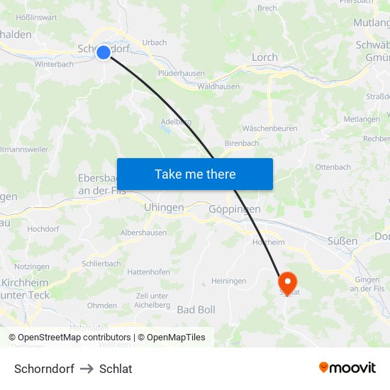 Schorndorf to Schlat map