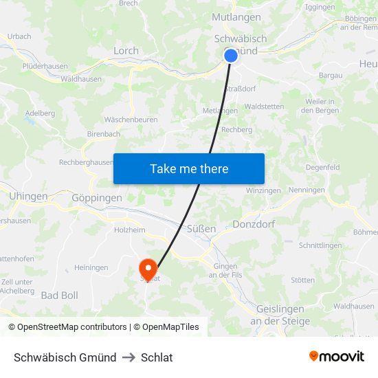 Schwäbisch Gmünd to Schlat map