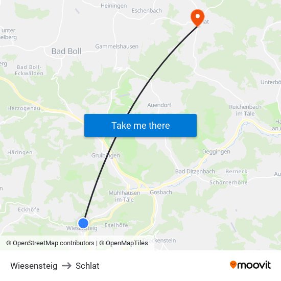 Wiesensteig to Schlat map