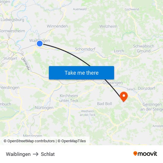 Waiblingen to Schlat map