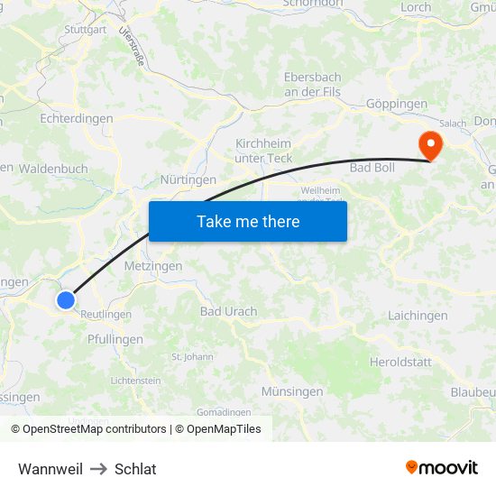 Wannweil to Schlat map