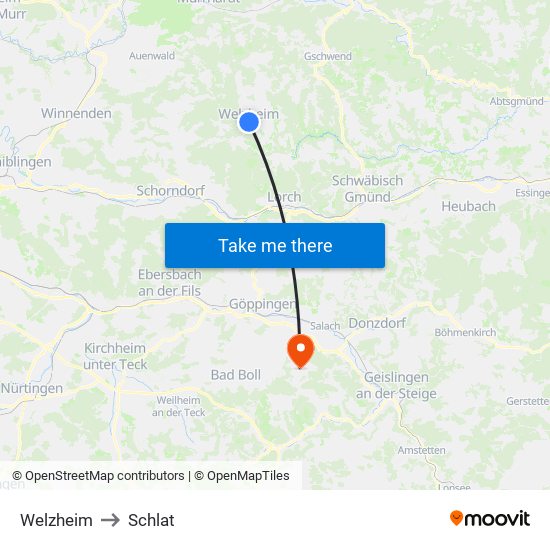 Welzheim to Schlat map