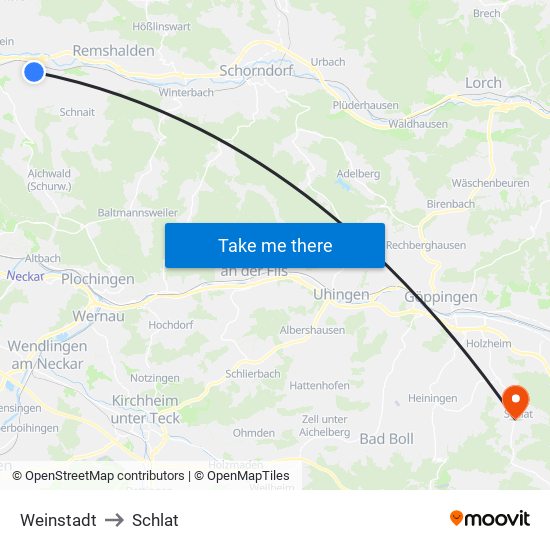 Weinstadt to Schlat map