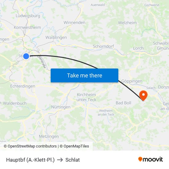 Hauptbf (A.-Klett-Pl.) to Schlat map
