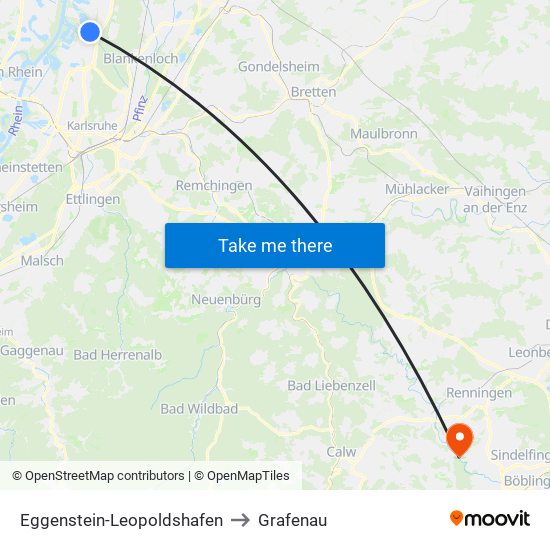 Eggenstein-Leopoldshafen to Grafenau map