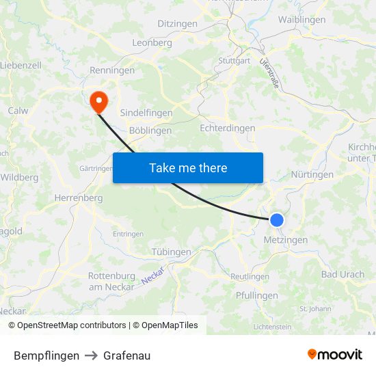 Bempflingen to Grafenau map