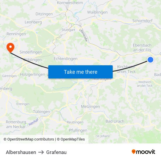 Albershausen to Grafenau map