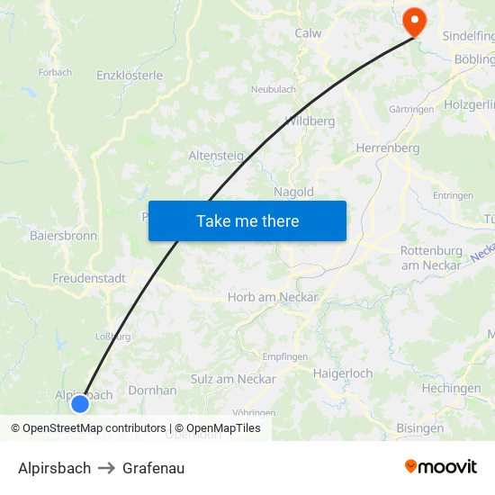 Alpirsbach to Grafenau map