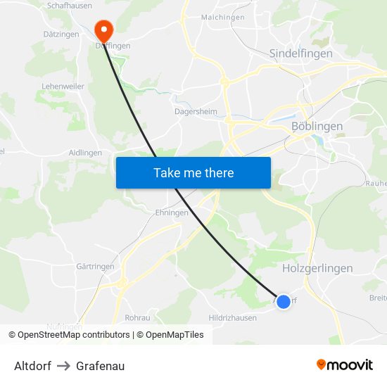 Altdorf to Grafenau map