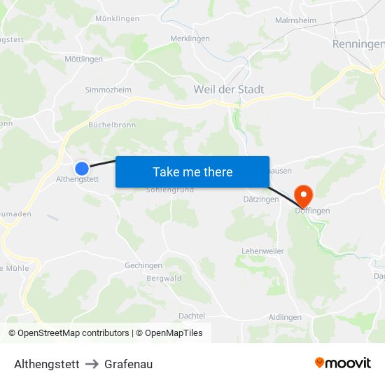 Althengstett to Grafenau map