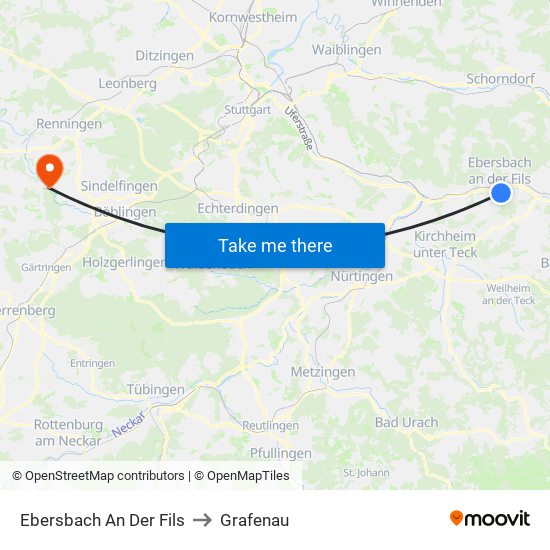 Ebersbach An Der Fils to Grafenau map
