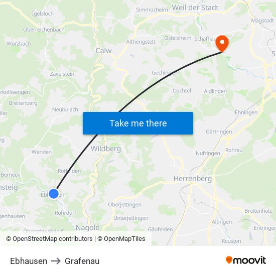 Ebhausen to Grafenau map