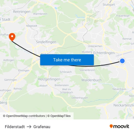 Filderstadt to Grafenau map