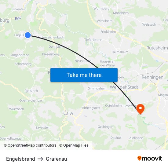 Engelsbrand to Grafenau map