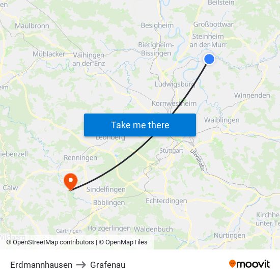 Erdmannhausen to Grafenau map