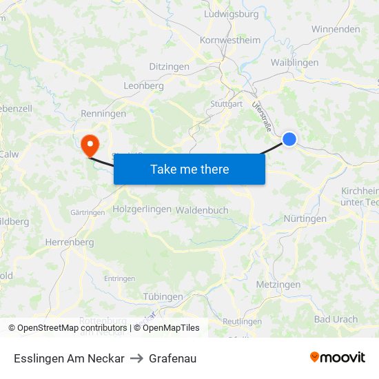 Esslingen Am Neckar to Grafenau map