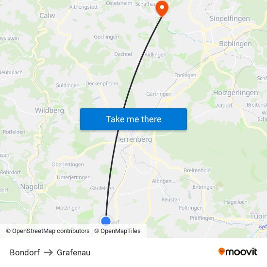 Bondorf to Grafenau map