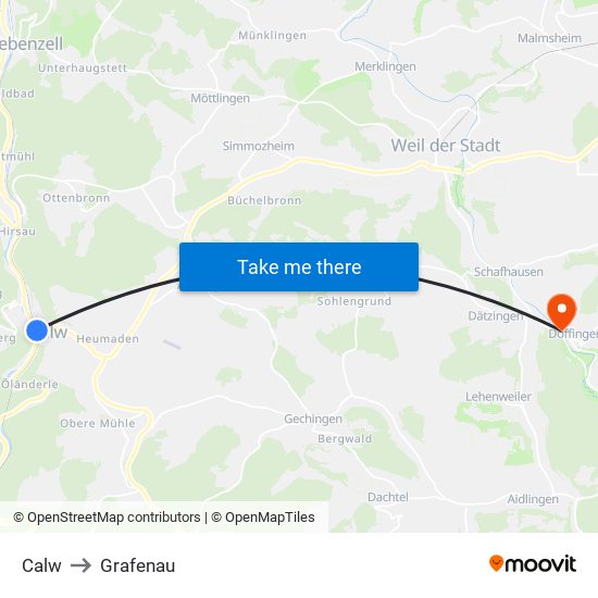 Calw to Grafenau map