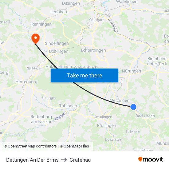 Dettingen An Der Erms to Grafenau map