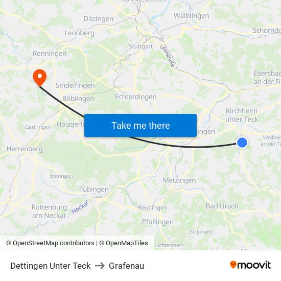 Dettingen Unter Teck to Grafenau map
