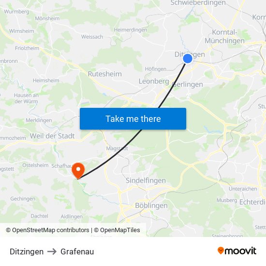 Ditzingen to Grafenau map